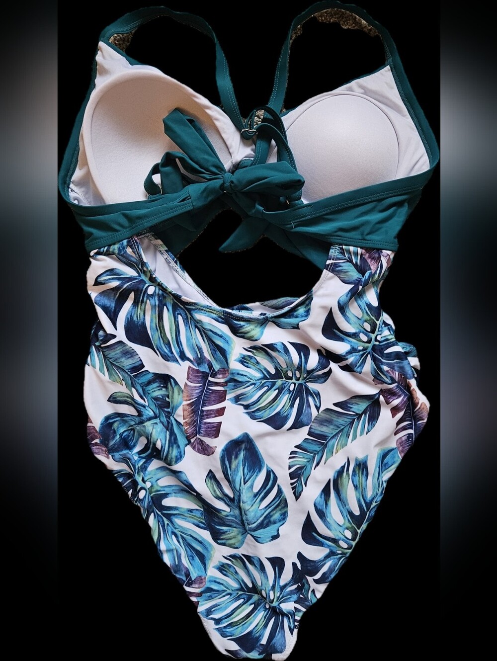Eomenie Green & Leaves One Piece Cut Out Swimsuit Size XL, Great Conditon - Picture 5 of 7